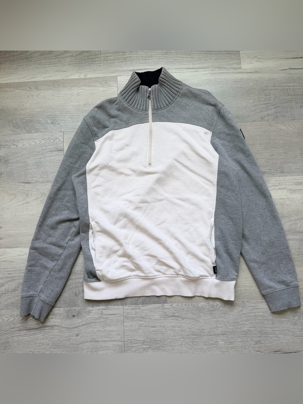 Boss Two-Tone Half-Zip Sweater in Gray & White
